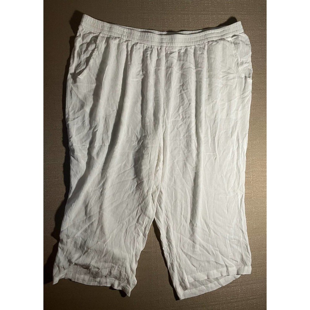 Woman Within Size 26 W Pull On Capri Pants Solid White Breathable Lightweight